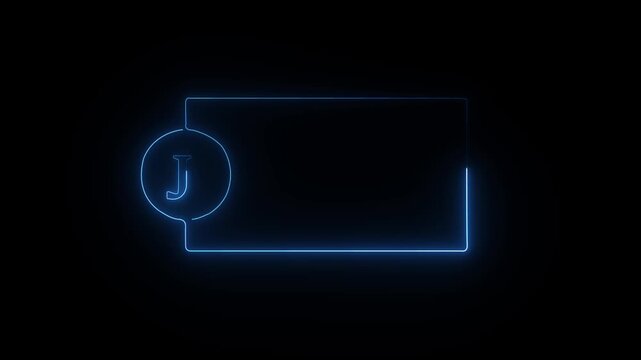 colorful glowing neon J text icon animation. Square rectangle picture frame with one tone neon color motion graphic on isolated black a background.neon text J, icon, 4k video black background.