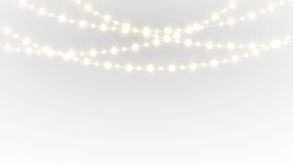 png glowing Christmas lights and seasonal garland for holiday background
