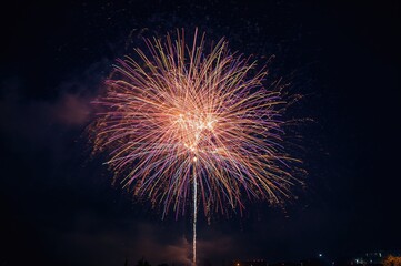 Long exposure capturing fireworks during New Year's celebration blur