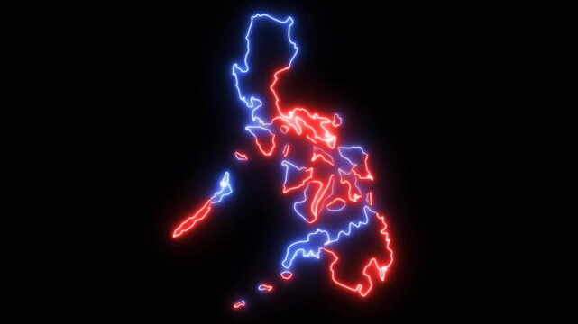 a neon animation of Philippines map with blue and red color