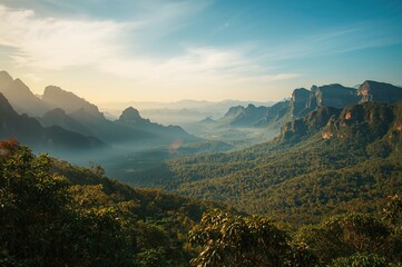 Scenic mountain range with lush green forests and natural landscape