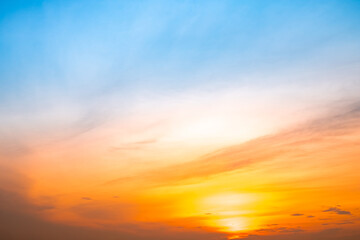 Beautiful , luxury soft gradient orange gold clouds and sunlight on the blue sky perfect for the background, take in evening,Twilight, Large size, high definition landscape photo