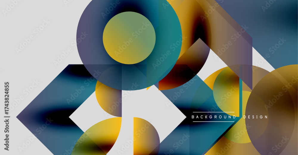 Wall mural abstract geometric shapes overlap, creating dynamic colorful composition. modern design elements ble