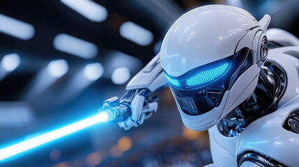 Concept of epic futuristic battle with two giant transformer robots fighting in a neon-lit city with explosions, flying debris, and dynamic action, perfect for science fiction banner with copy space