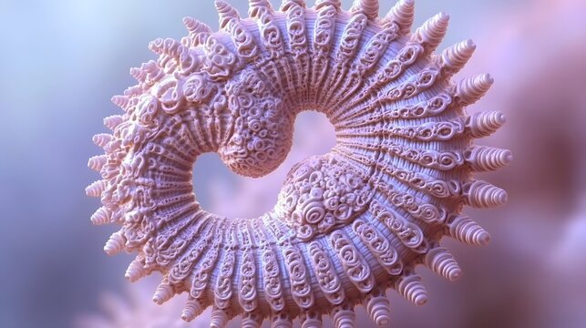 Intricate pink fractal structure with a hole, abstract organic form, art - Powered by Adobe