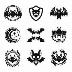 Halloween icon set of vampire bats, gothic, spooky isolated logos twitch emotes