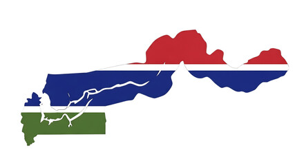 Gambia map filled with national flag, isolated on transparent background the gambia, officially the republic of the gambia, is a country in west africa known for its diverse ecosystem