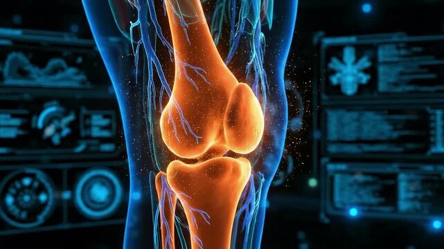 Animated knee joint offers a vibrant look at human anatomy, great for medical education