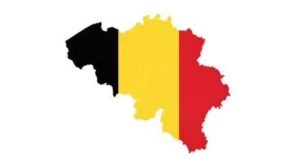Map of belgium with the national flag isolated on transparent background the black, yellow, and red colors of the belgian flag are displayed on the countrys geographical shape