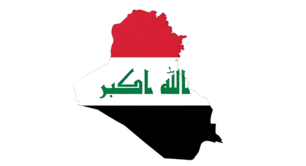 Iraq map outline with the national flag isolated on transparent background the countrys border is depicted with the flags colors and the name of the country is written in the center