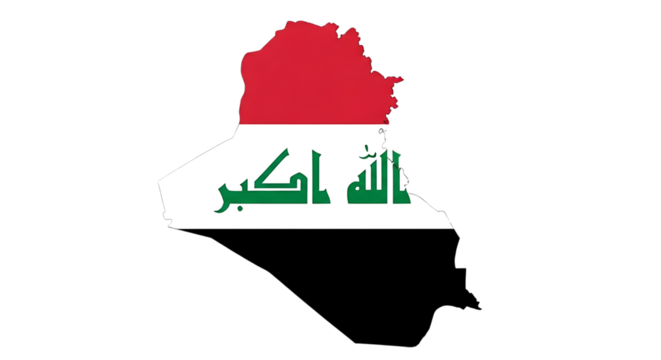 Iraq map outline with the national flag isolated on transparent background the countrys border is depicted with the flags colors and the name of the country is written in the center