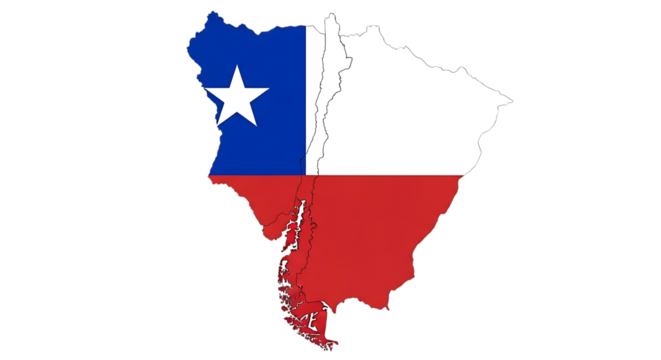 Map of chile isolated on transparent background showing the countrys flag, a captivating journey through diverse landscapes, rich history, and vibrant culture, nestled in south america