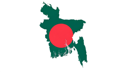 Bangladesh map outline with flag isolated on transparent background the national flag of bangladesh is a red disc on top of a green field, representing the sun rising over bengals lushness