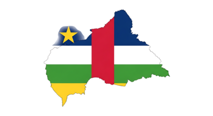 Map of central african republic filled with flag isolated on transparent background the map is a creative illustration and a symbol of the country, perfect for design and educational purposes