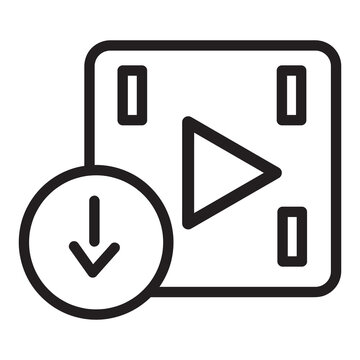 video donwload folder icon with outline style and black color