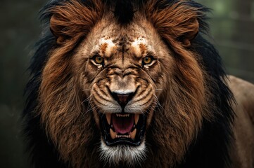 Naklejka premium Roaring wild lion in captivity