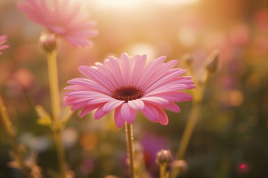 Pink Daisy Bloom in Early Summer Garden Outdoors