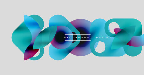 Abstract fluid shapes, vibrant colors blend. Modern design element, smooth gradients create dynamic visual impact. Background features text.