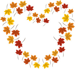 Falling leaves autumn foliage on a heart shape usable for different purposes.