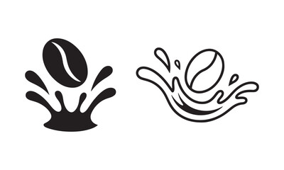 Coffee Bean Splash Icon - Solid and line art Vector Set
