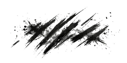 Black grunge ink splat texture illustration with paint drops and silhouette brush frame pattern