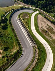 Winding race track aerial view