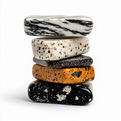 Artistic display of polished stones studio setting macro photography minimalist environment close-up perspective natural beauty