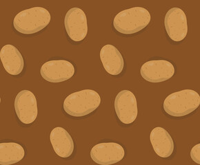 Seamless Cartoon Whole Potato Pattern on Rich Brown Background