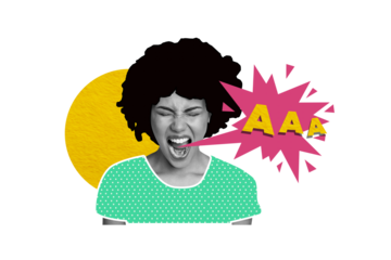 Composite trend artwork 3D sketch image photo collage of young woman comics speech cloud scream shout stress bad moon loud voice student