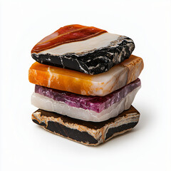 Artistic display of colorful agate stones studio photography minimalist close-up nature's beauty and geology