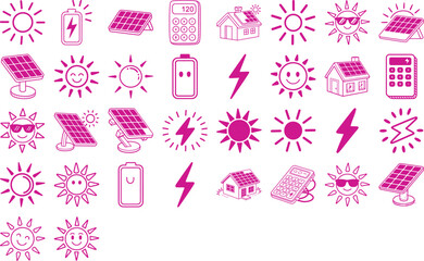 Go green with pink solar panels, energy, and sun icons for eco-friendly solutions