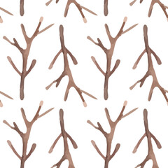 Seamless watercolor pattern of autumn tree branches. Natural pattern. Forest. Suitable for patterns, fabrics, posters and seasonal designs.