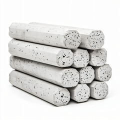 Construction material showcase concrete cylinders stacked in workshop industrial environment close-up view building foundations and durability