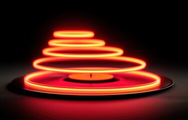 Fototapeta premium Vinyl spins in swirling red loops against a dark gradient background