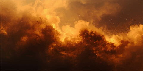 Fiery clouds of sunset paint the dramatic nature with orange and dark light