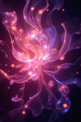 Glowing ethereal energy flow with pink and purple luminous swirls and bokeh light spots
