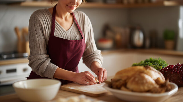 Kitchen countertop with thanksgiving food preparation in progress holiday cooking meal prep culinary activity festive baking seasonal food family cooking tradition feast - Powered by Adobe