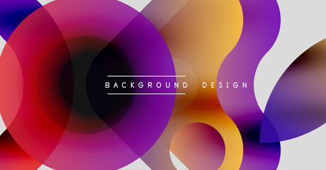 Abstract colorful overlapping circles create dynamic visual effect. Gradient shades blend, forming modern background design.