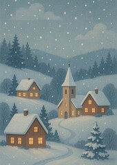 Charming snowy village scene