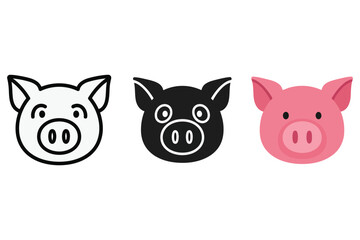 Vector art of three pig heads in different styles, a cute and simple design for kids
