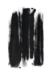 An abstract composition created with broad black brushstrokes on a white background. Three powerful vertical stripes create a sense of depth and movement, as if they were shadows.