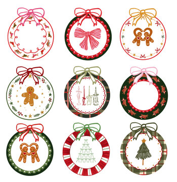 CHRISTMAS ORNAMENT CLIPART SET &ndash; CUTE HOLIDAY BAUBLES WITH RIBBONS, GINGERBREAD AND FESTIVE DESIGNS