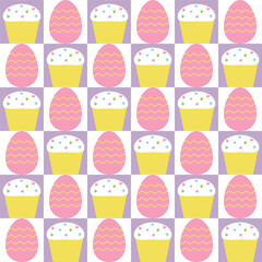 Abstract seamless pattern with Easter cakes and eggs. Background for wrapping paper, print, greeting card, invitation