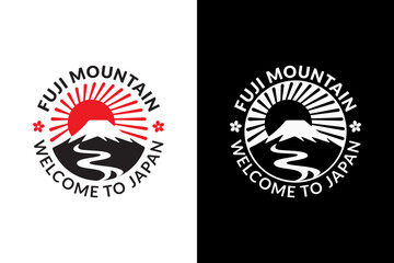 Mount Fuji logo for Japan food or product, vintage retro hipster stamp label design. Vector illustration