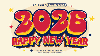 2026 Happy New Year text effect. Retro and vintage editable text effect