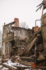 Ghostly atmosphere surrounds the ruined abandoned building
