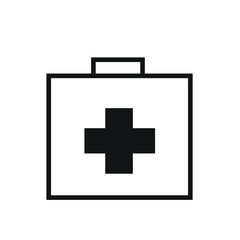 Black Frist aid box, black and white box, isolated in white background, vector illustration.