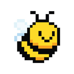 Cute Pixel Art Bee Icon Vector Illustration