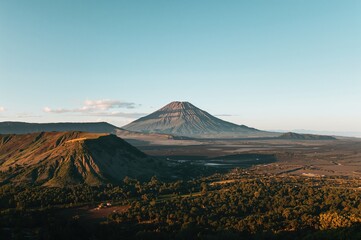Fototapeta premium Distant view of Mount Argopuro from the peak of Mount Bromo