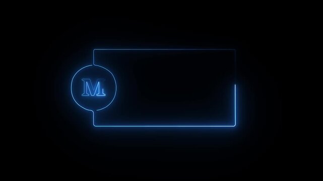 colorful glowing neon M text icon animation. Square rectangle picture frame with one tone neon color motion graphic on isolated black a background.neon text M, icon, 4k video black background.